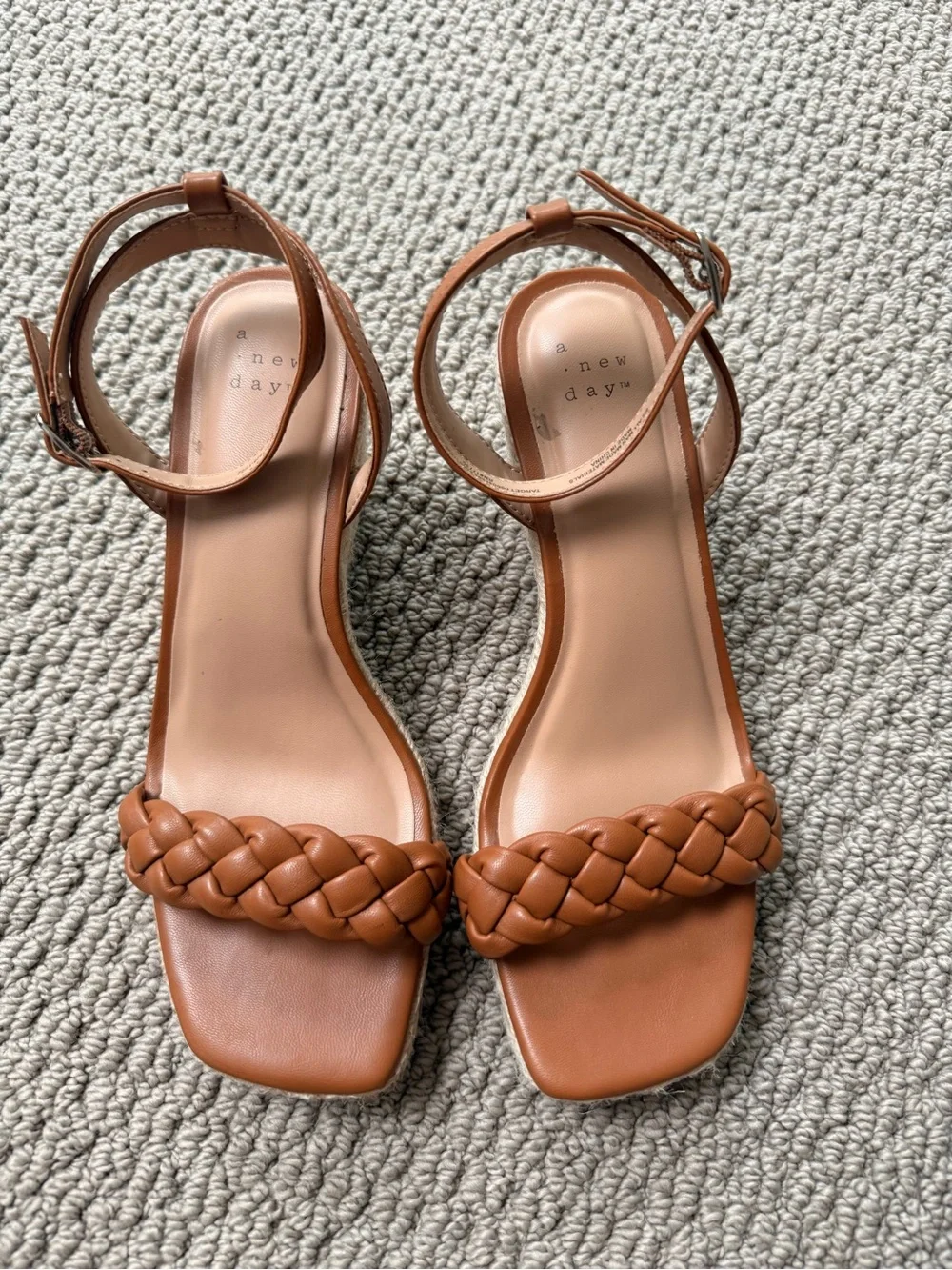 a new day Tan Braided Strap Wedge Sandals